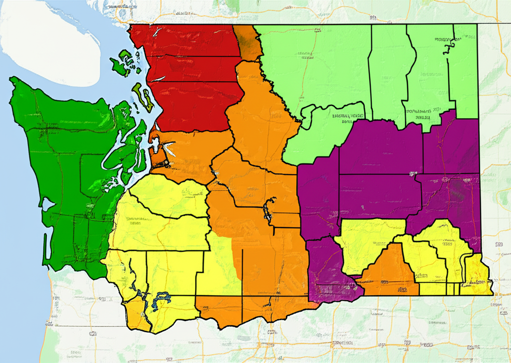 Eastern Washington gutter service coverage map showing Spokane, Spokane Valley, Liberty Lake and surrounding areas