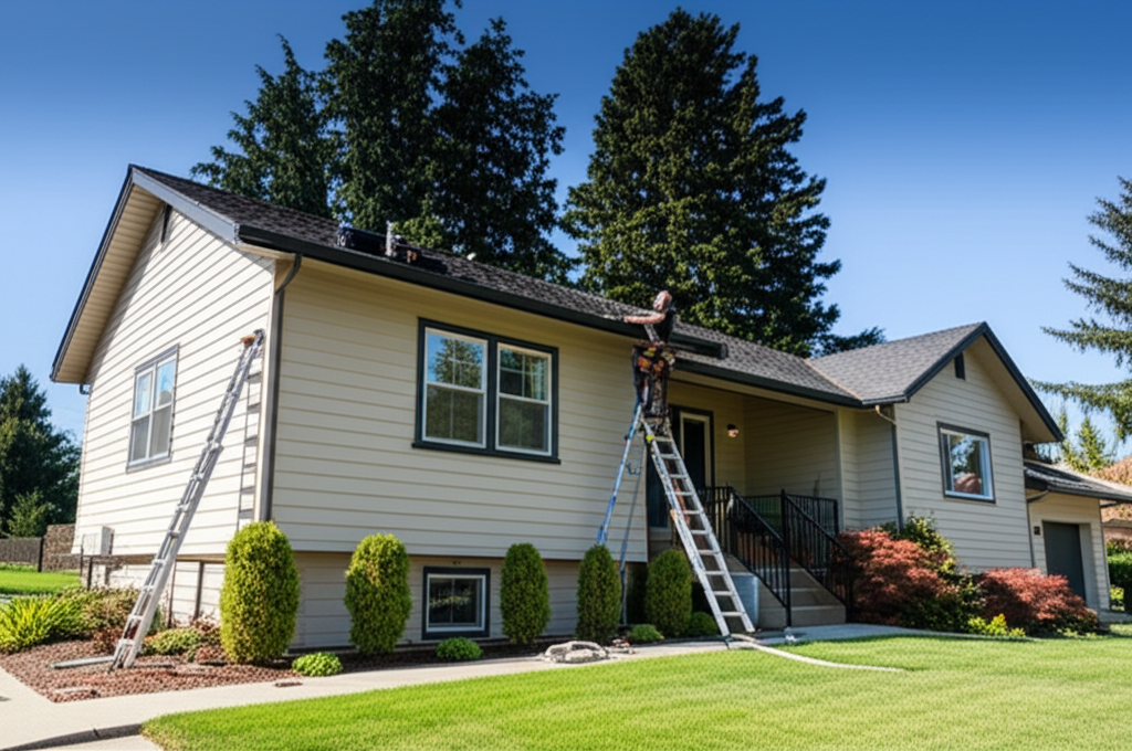 Professional gutter installation on established home in Mead, Washington