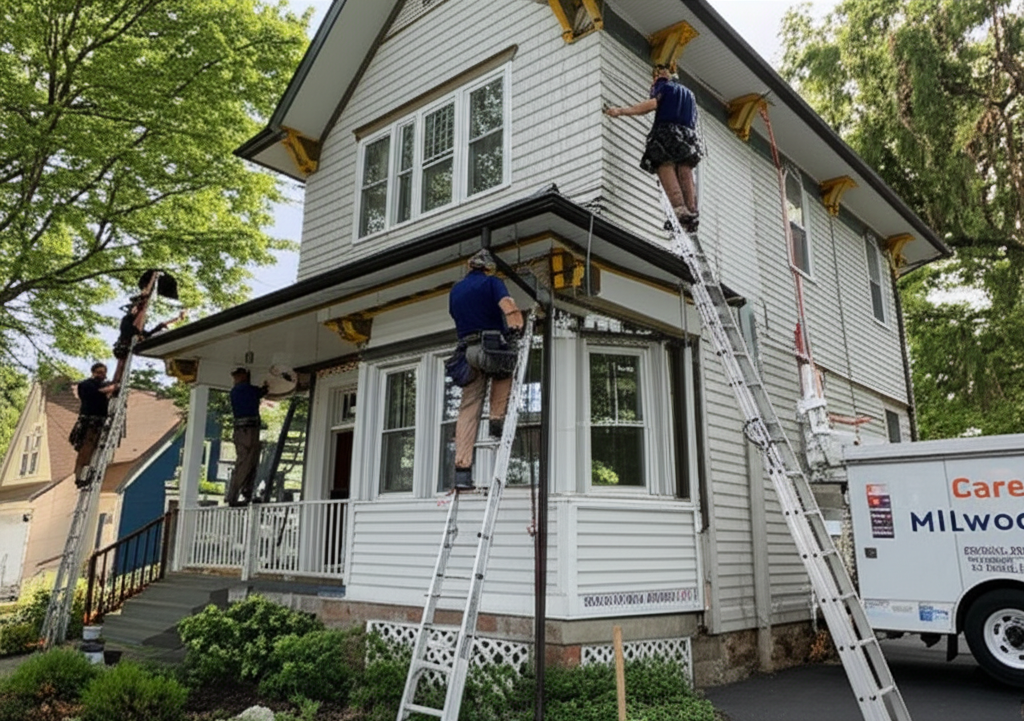 Professional gutter installation on historic home in Millwood, Washington