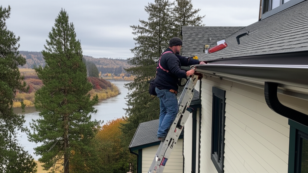 Professional gutter installation and repair services in Nine Mile Falls, Washington along the Spokane River