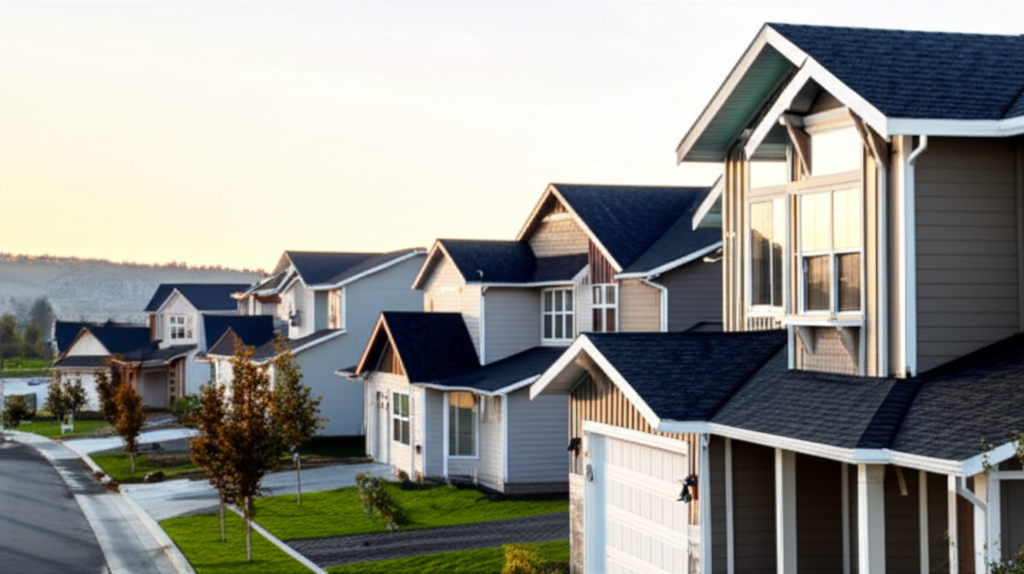New construction homes in Post Falls showing modern gutter installation