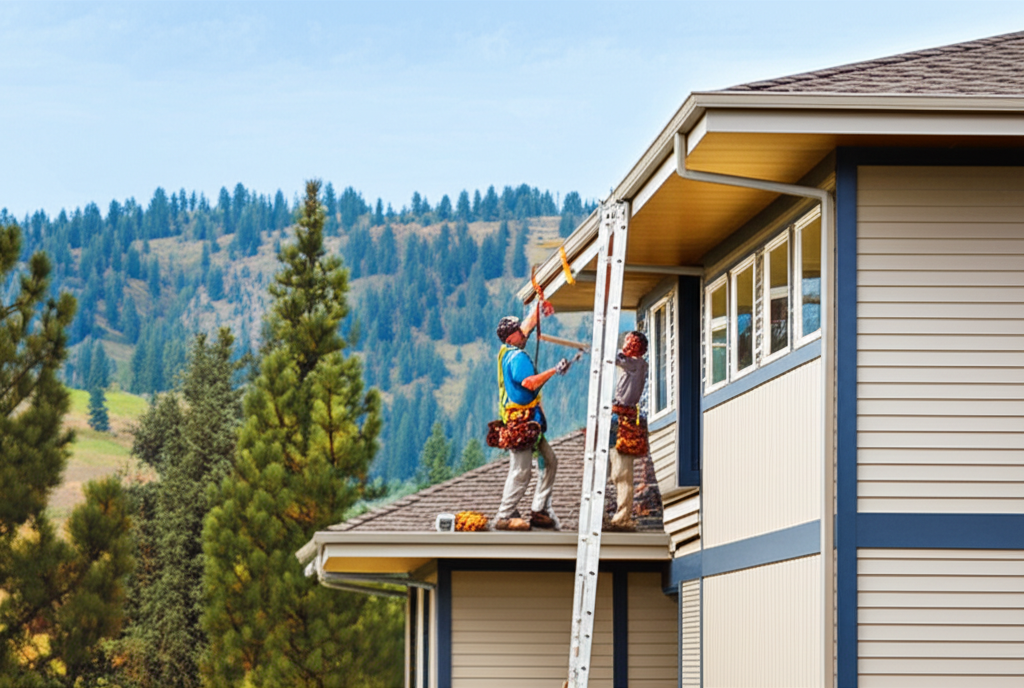 Professional gutter installation on modern Rathdrum home