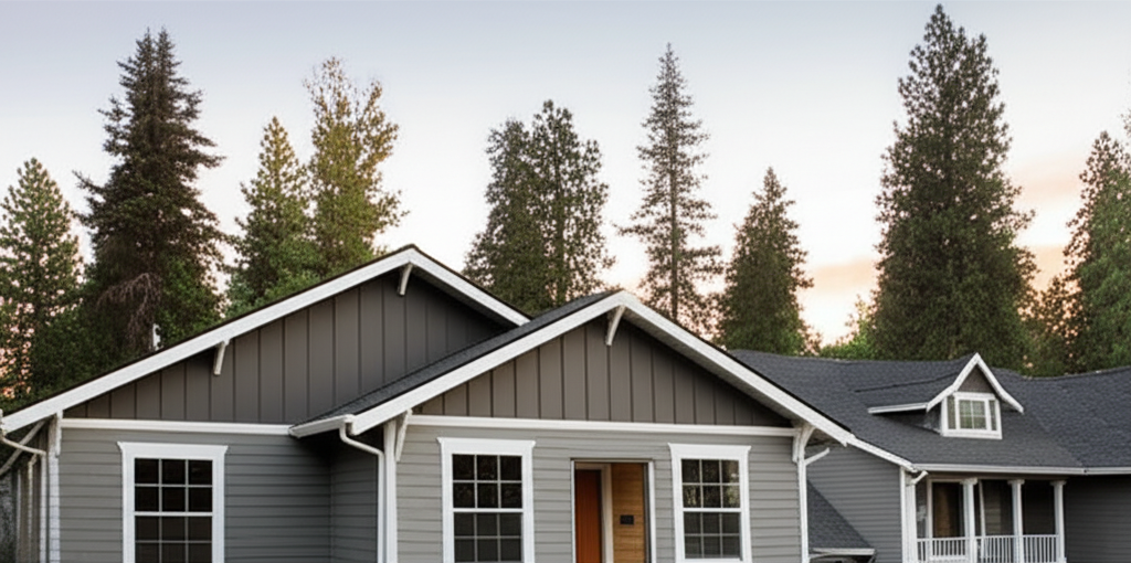 New construction gutter installation in Rathdrum development